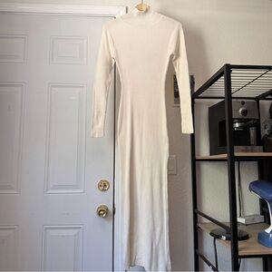 GREY/VEN off white ivory cream rib knit cropped crew soft mock neck bodycon maxi